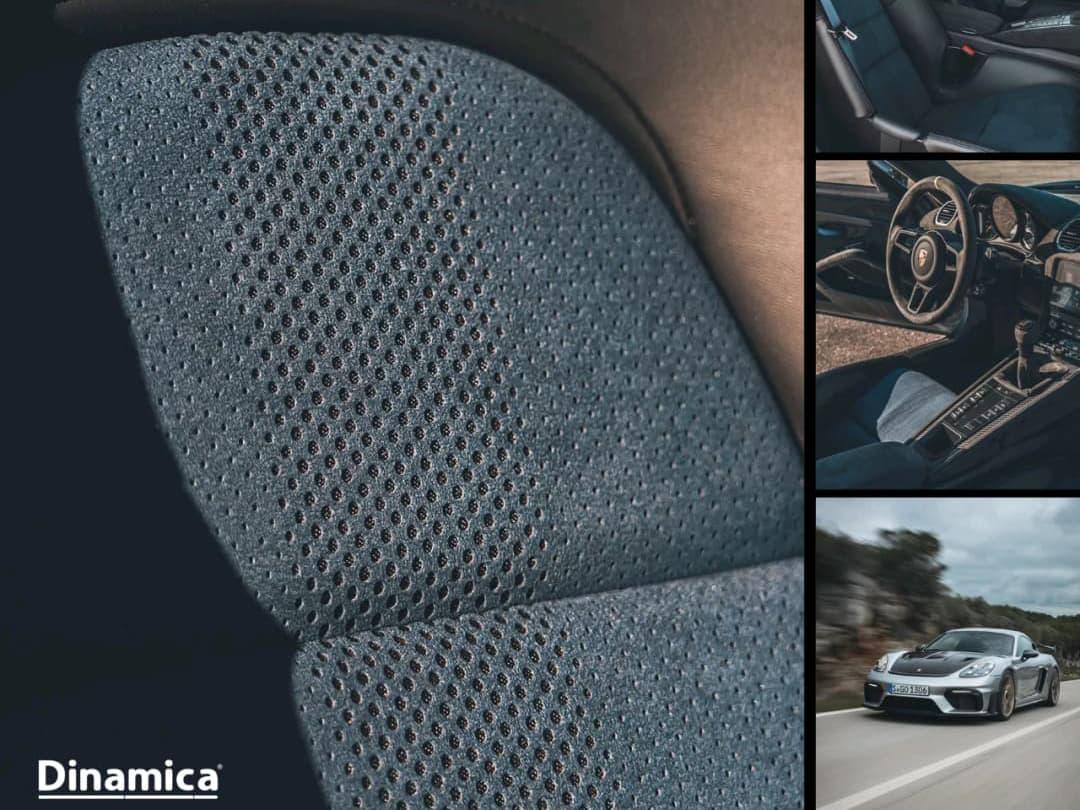 SAGE グループの持続可能なスエード Dinamica® は、新型ポルシェ 718 ケイマン GT4 RS のインテリアのあらゆる面に採用されています。